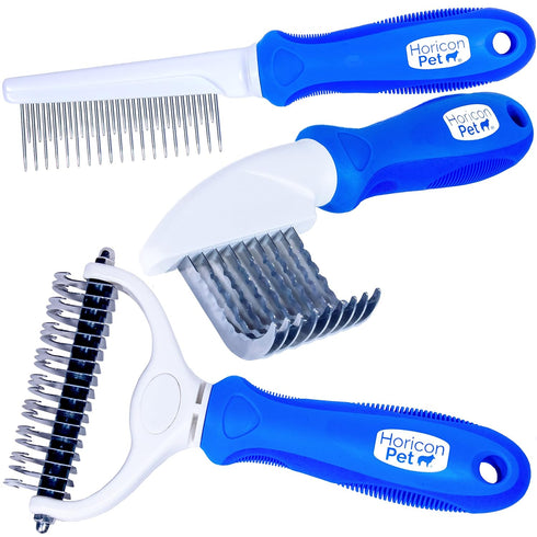 Ultimate Pet Dematting & Deshedding Set - 3 in 1 Grooming Tool Set - Dual Sided Undercoat Rake, Dematting Razor Comb & Detangling Pet Comb...