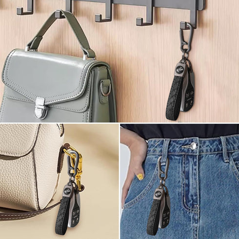 Carabiner Keychain, Universal Heavy Duty Woven Handmade Leather Key Chain, Car Fob Key Keychains with 360 Degree Rotatable Snap Swivel and Anti-Lo...