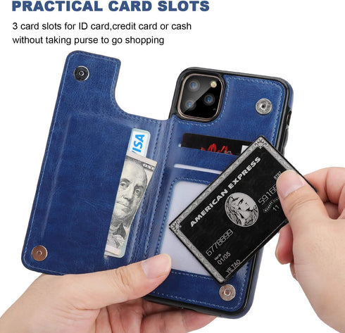 for iPhone 11 Pro Max Wallet Case with Card Holder,OT ONETOP PU Leather Kickstand Card Slots Case,Double Magnetic Clasp and Durable Shockproof Cov...