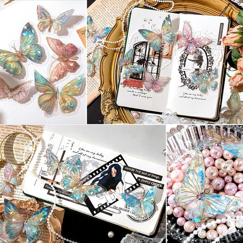 Boxkat 3D Butterfly Stickers Set 80 Pcs Ice Crystals Transparent Butterfly Waterproof Sticker Decals for Scrapbooking Supplies Phone Cases Journal...