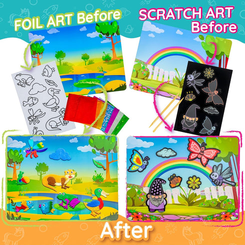 Craftikit ® Animal Foil Art & Rainbow Scratch Art for Kids - 2-in-1 Arts and Crafts Kit for Kids Ages 4-10 - Gifts for Girls, Boys & Toddlers Ages...