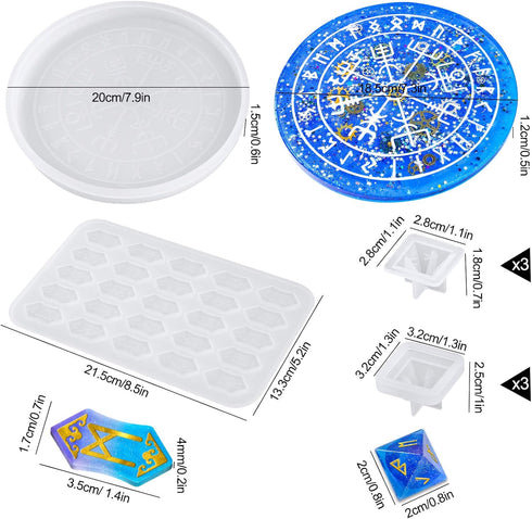 NiArt Rune Divination DIY Kit with Polyhedral Dice, Symbol Cards, Astrology Compass Epoxy Resin Molds for Handcrafting Glossy Art Agate Home Decor...
