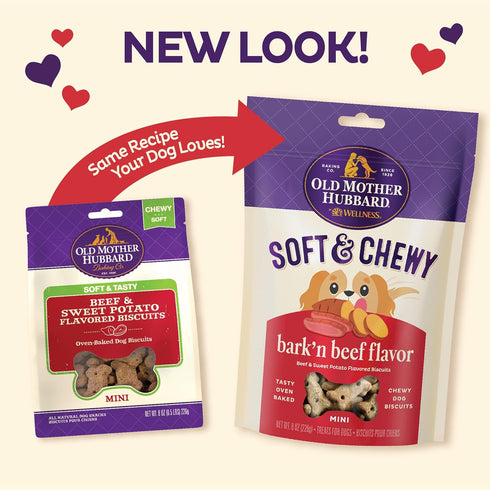 Old Mother Hubbard by Wellness Soft & Chewy Beef & Sweet Potato Natural Dog Treats, Crunchy Oven-Baked Biscuits, Ideal for Training, Mini Size, 8 ...