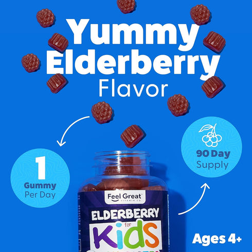 Feel Great Vitamin Co. Elderberry Gummies for Kids | Immune Support | Natural Antioxidant Immune Booster | with Vitamin C and Zinc | Gluten Free &...