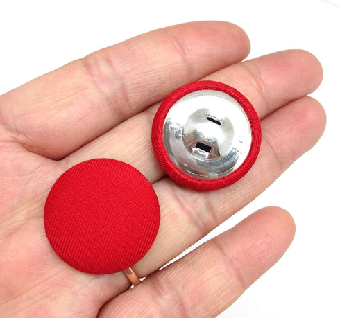 PEPPERLONELY 10PC 25mm Fabric Cloth Covered with Metal Shank Round Buttons, Red...