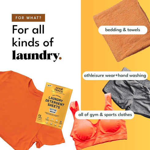 Zero Trace Laundry Detergent Sheets - Formulated for Sweat and Workout Clothes- Plastic Free Eco-friendly (Active Wear 144 Loads)...