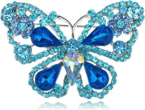 ALILANG Deep Aqua Blue Sapphire Crystal Rhinestone Fairytale Butterfly Insect Brooch Pin...