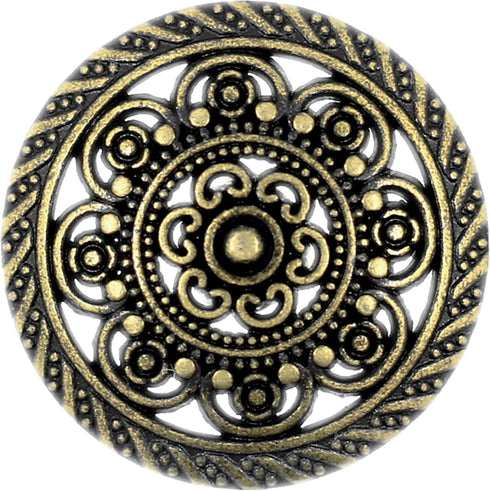 Bezelry 12 Pieces Lacework Filigree Antique Brass Metal Shank Buttons. 21mm (3/4 inch)...