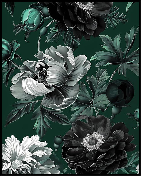Posterizer 1 pcs-gray and emerald green pretty chic flowers-Floral & Botanical Art-Abstract & Modern Art-Decor for Home & Office- UNFRAMED Wall Ar...