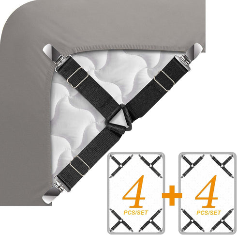 Sheet Straps Clip Triangle: 2-Set Elastic Fitted Bedding Sheet Fasteners Holder Suspenders for Bed Band Crib Mattress Pad Corner Gripper Bedsheet ...