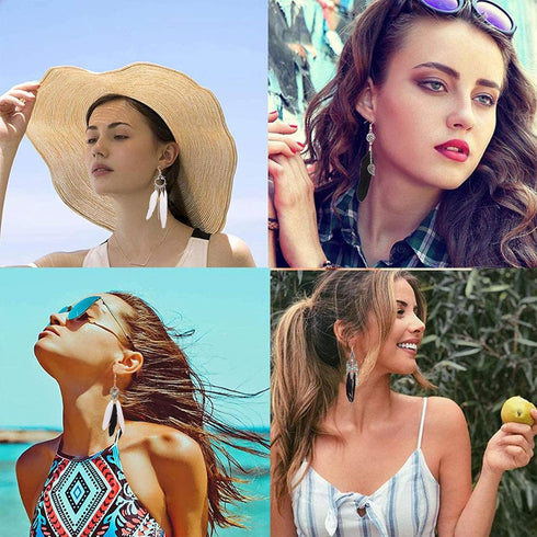 SUNNYCLUE 1 Box DIY 8 Pairs Bohemia Black White Long Feathers Dangle Hook Earring Making Kit with Instruction Jewelry Findings Making Crafts for W...