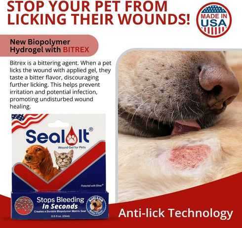 Seal It® Wound Gel for Pets | US-Made Dog Wound Care Gel to Stop Bleeding in Seconds & Seals Open Minor Wounds, Cuts & Scrapes from Canine Paw Wou...