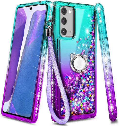 NGB Designed for Samsung Galaxy Note 20 & Note 20 5G Case, Aqua/Purple | Glitter Liquid Sparkle Cute Cover for Women Girls Kids | with Screen Prot...