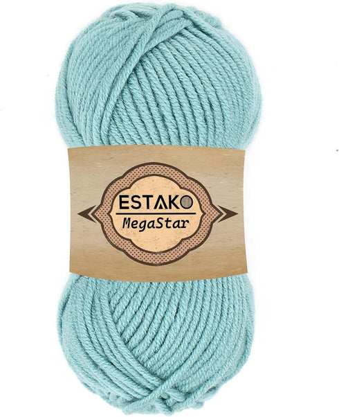 Estako Megastar, 75% Acrylic 25% Wool yarn, Soft, Chunky Bulky weight #5 for Crochet and Knitting 3.52 Oz (100g) / 120 Yrds (110m) (64064 - Mint)....
