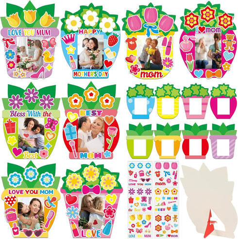 Qyeahkj 32 Sets Mother's Day Picture Frame Craft Kit for Kids DIY Love You Mom Photo Frame Craft Set with Easel Flower Plant Paper Craft Arts with...