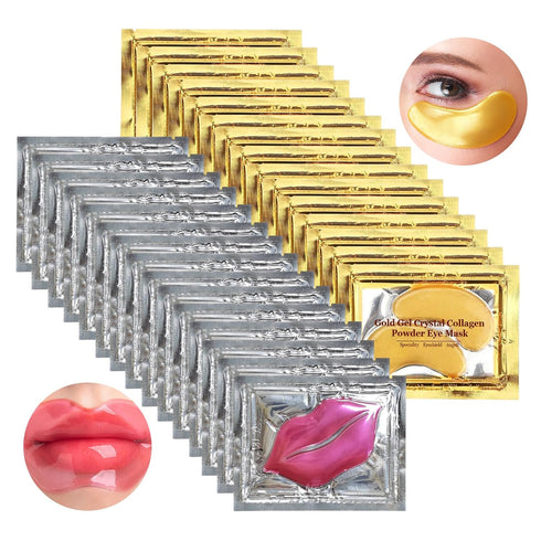 Jakuva 30 Pairs Lip Masks & Eye Masks,Gold Under Eye Patches for Puffy Eyes,Pink Lip Masks Skincare,Effectively Moisturizing the Lip & Eye Skin,An...