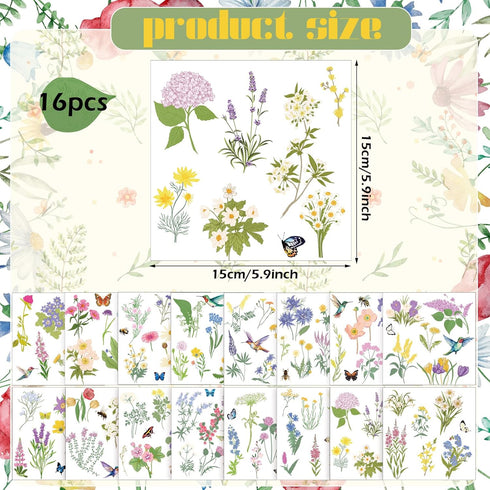 Satinior 16 Sheets Summer Wildflower Rub on Transfers for Crafts Butterfly Bee Bird Flower Spring Stickers Rub on Decals for DIY Furniture Scrapbo...
