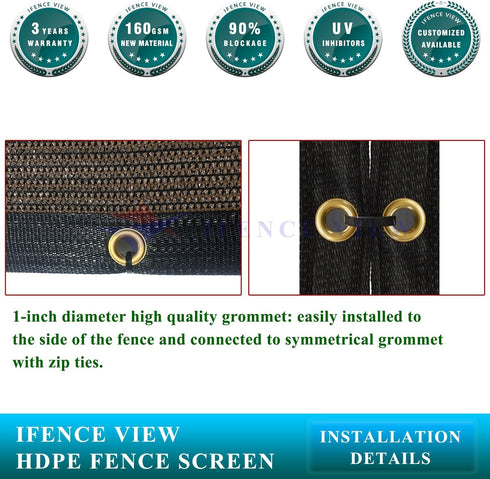 Ifenceview 3'x3' to 3'x50' Brown Shade Cloth/Fence Privacy Screen Fabric Mesh Net for Construction Site, Yard, Driveway, Garden, Canopy, Awning 16...