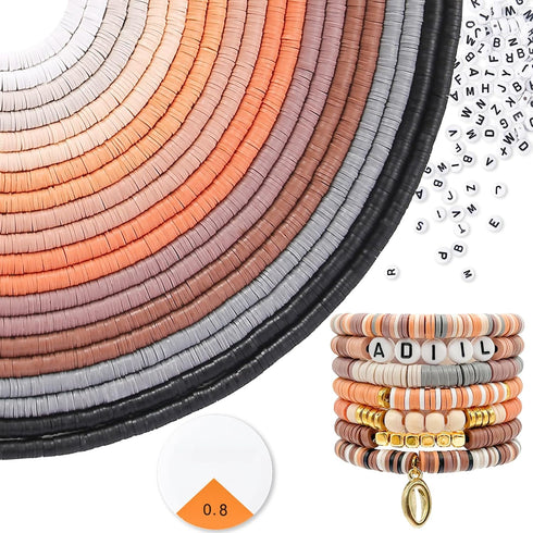 7200pcs Clay Beads Bracelet Making Kit, 10 Neutral Brown Colors 6mm Polymer Heishi Beads for Jewelry Making, Friendship Bracelet Kit with Letter B...