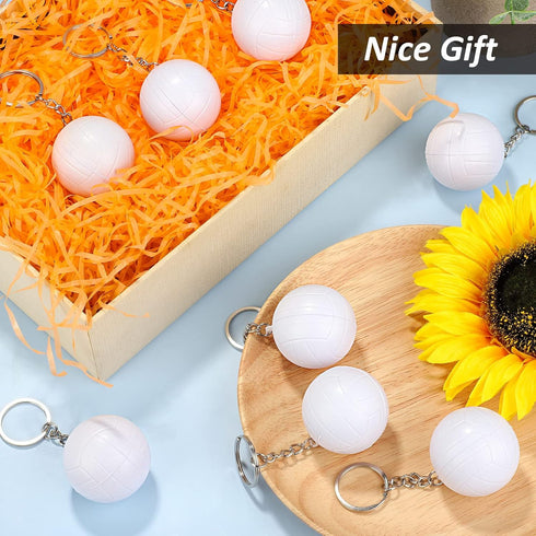 24 Pack White Volleyball Keychains Mini Foam Volleyball Keychain Sport Keychains for Sports Party Favors, School Carnival Reward, Party Bag Gift F...
