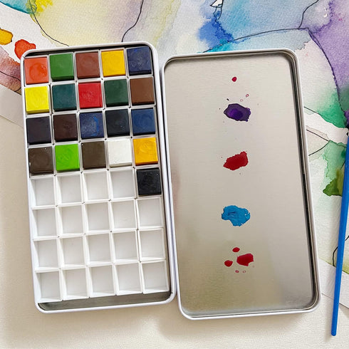FCLUB Watercolor Palette, Empty Paint Pallet Metal Paint Tin with 40Pcs Half Pans and Magnetic Strip, Paint Holder with Mixing Area, Painting Tray...