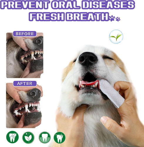55 Counts PET Teeth Cleaning Wipes for Dogs & Cats,Dog Dental Wipes for Reducing Plaque & Tartar, Gentle Dental and Gum Care Finger Pet Wipes (55P...