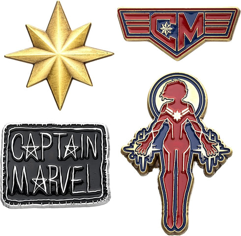 Marvel Comics: Captain Marvel Unisex Adult Enamel Lapel Pin Set (4 pieces). Pin Colors: Gold/Silver/Red. One Size....