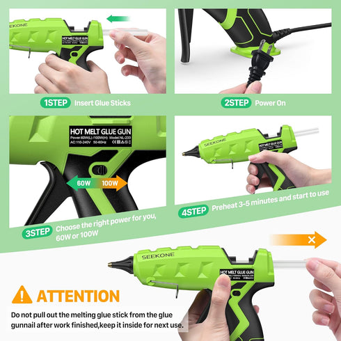 SEEKONE Full Size Hot Glue Gun, 60/100W Dual Power Large Glue Gun with 20 Pcs Premium Glue Sticks,High Temp Heavy Duty Industrial Glue Gun Kit for...