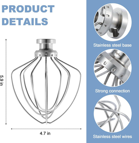 Stainless steel Wire Whip Attachment for KitchenAid Tilt-Head Stand Mixer Accessory K45SS Replacement, Egg Cream Stirrer, Cakes Mayonnaise Whisk, ...