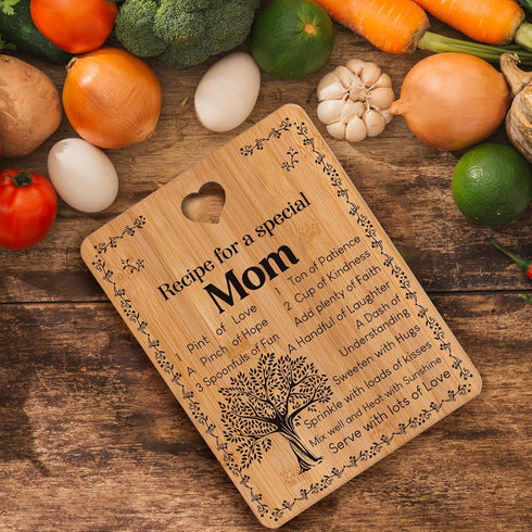 Gifts for Mom, Mom Birthday Gifts, Birthday Gifts for Mom, Best Mom Gifts from Daughter Son, Cutting Board with Warm Words 'Recipe for a Special M...