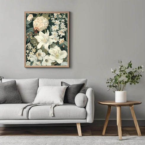 Posterizer 1 pcs-romantic white and beige chic flowers-Floral & Botanical Art-Abstract & Modern Art-Decor for Home & Office- UNFRAMED Wall Art...