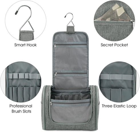 WANDF Large Hanging Toiletry Bag Travel Cosmetic Makeup Organizer Water-Resistant Shower Bathroom Bag for Women and Men (Gray)...