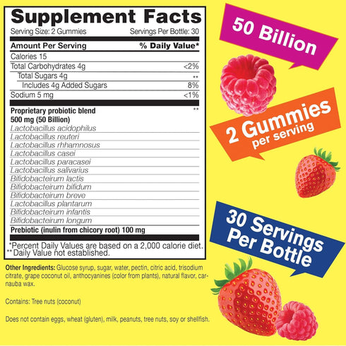 50 Billion Probiotics + Prebiotics for Men and Women Gummies - Digestive Support, Gut Health, Immune Support Gummy - Probiotics for Digestive Heal...