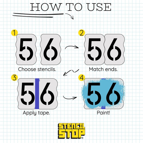 Curb Stencil Kit for Address Painting – Includes All Numbers, 4-Inch Durable & Reusable Plastic Stencils for Sidewalks, Pavement, and Industrial U...