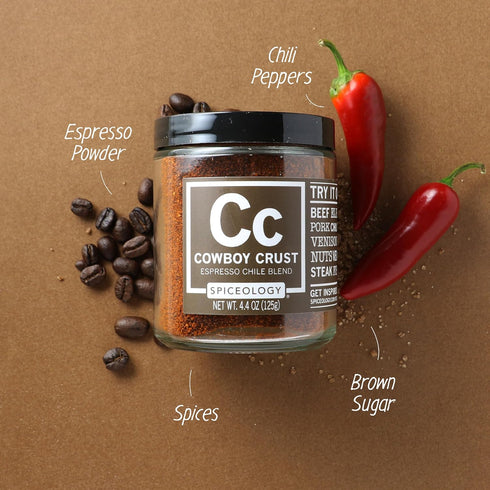 Spiceology - Cowboy Crust Espresso Chile Spice Blend - BBQ Rubs, Spices and Seasonings - Use On: Steak, Beef, Elk Pork, Chili, Venison, Nuts, Veal...