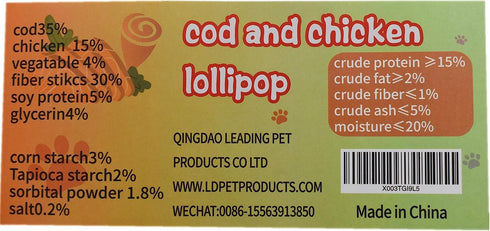 Cod and Chicken Lollipop Dog Food,Pet Treats Chicken and Green Vegetable Pet Food,Organic Pet Snacks Dog Chews Deodorizing Clean Teeth,Dog Trainin...