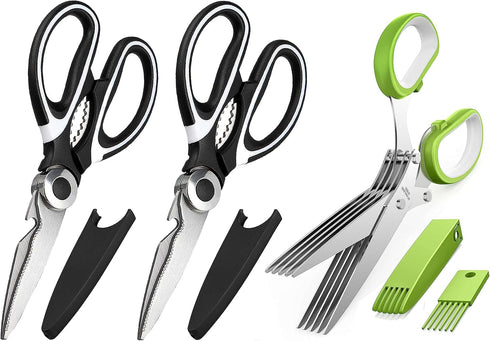 Kitchen Scissors 3 Pack - Lifetime Replacement Warranty - Heavy Duty Stainless Steel Cooking Shears for Cutting Meat, Food, Fish, Poultry Multipur...