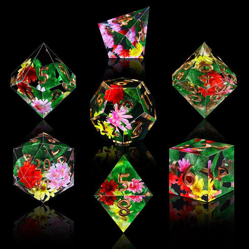 AUSTOR 7-Die DND Dice Set Handmade Sharp Edge Dice Resin Polyhedral Dice for Dungeons and Dragons RPG MTG Table Games?Green Leaf?...