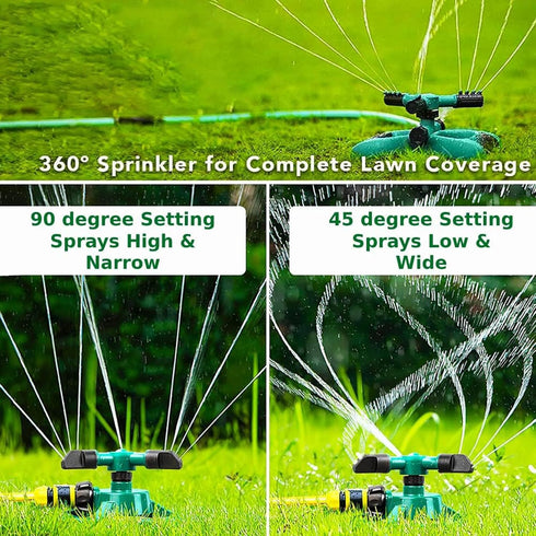 Sprinklers for Yard, 3-in-1 Garden Lawn Sprinkler with 360-Degree Rotation, Large Coverage Area, 4 Arms, Water Sprinkler for Lawn, Outdoor Irrigat...