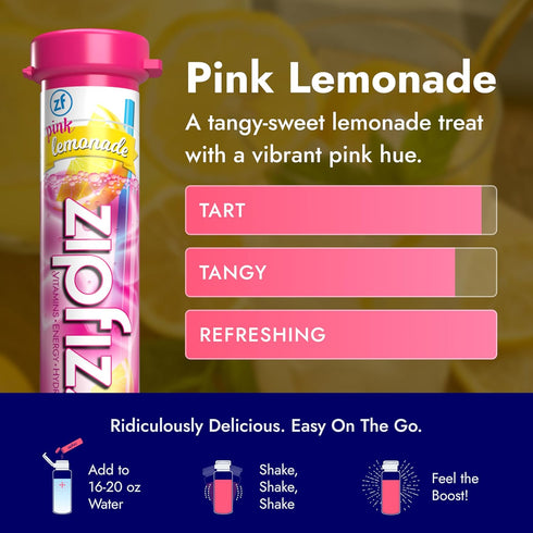 Zipfizz Daily Energy Drink Powder, Pink Lemonade, 12 Pack | 3-in-1 Sustained Energy, Rapid Hydration, and Essential Vitamins | Sugar-Free | Electr...