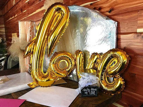 Large Gold Foil LOVE Balloons Banner,42 Inch Mylar Foil Letters Balloons for Wedding Bridal Shower Anniversary Mothers' Day Engagement Party Decor...