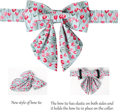 Lionet Paws Design Dogs Collar Cute Flower Sailor Bow Dog Collars for Girl Female Small Medium Dogs with Tulips S...