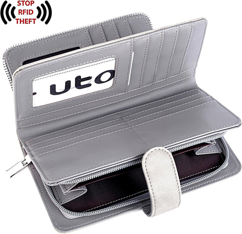UTO Women PU Leather Wallet RFID Blocking Large Capacity 15 Card Slots Smartphone Holder Snap Closure...
