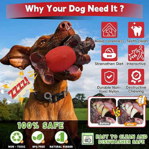 DBF Dog Chew Toys for Aggressive Chewers - Wild Boar Indestructible Dog Squeak Toy with Bacon Flavor, Durable Heavy Duty Dog Toys, Tough Nylon Dog...