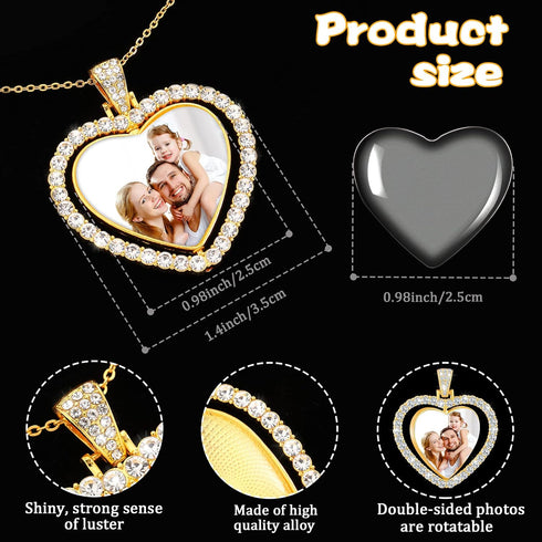 Hicarer 24 Pcs Rhinestone Pendant Trays Set Including 8 Heart Shape Double Sided Blank Pendant Charms with 16 Glass Domes Blank Discs Necklaces Ha...