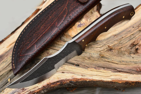 Tracker Knife with Sheath, Handmade Hunting Knife, Full Tang Camping Knife with Wooden Handle, Hand-forged Steel Blade Knife, Survival Knife...