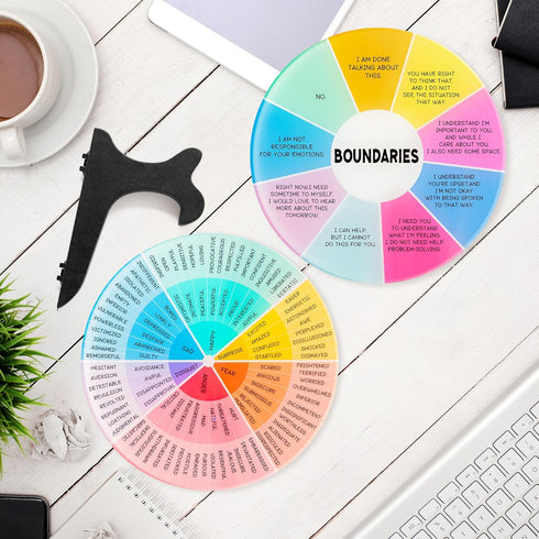 2PCS Things I Can Control Therapy Office Desk Decor Acrylic Feelings Wheel with Base Therapy Office Mental Health Decor Social Worker Office Emoti...