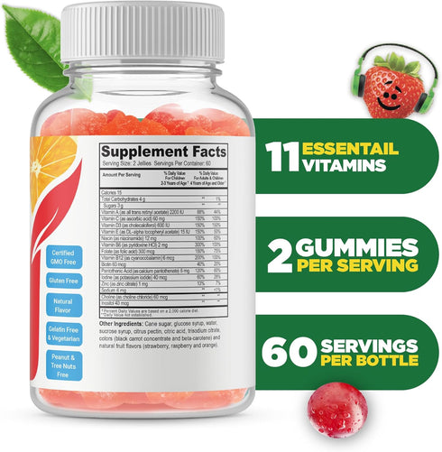Doctors Finest Multivitamin Gummies for Kids - Vegetarian, GMO-Free & Gluten Free - Great Tasting Fruit Flavors Pectin Chews - 120 Jellies...