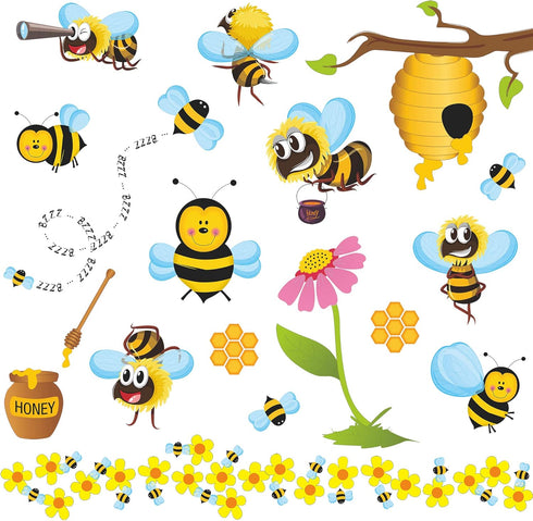 RW-1061 3D Bee Wall Decals Bee Flowers Wall Stickers Cartoon Animals Stickers DIY Removable Animals Tree Branch Wall Art Decor for Kids Babys Nurs...