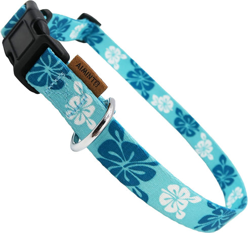 Dog Collar, Cute Floral Pattern, Soft and Adjustable Collar with Quick Release Buckle (XS (Neck 9-13", Width 3/8"), Hawaiian Blue)...